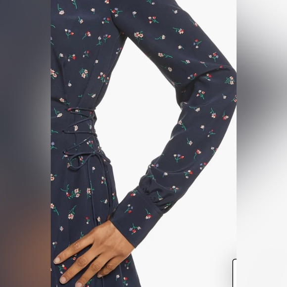 THEORY Floral Print Lace-Up Silk Dress - Picture 4 of 9